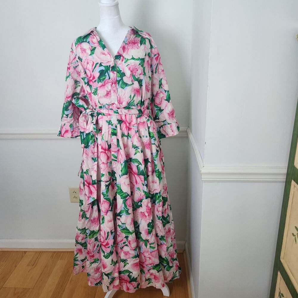 Carla Rockmore Collection Maxi Dress Sz 2XP 2X Petite Floral Pink Green Pockets